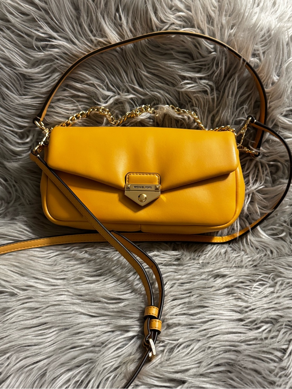 Michael Kors Yellow Leather Crossbody with Gold Chain